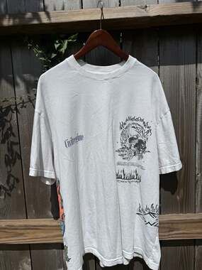 Civil Regime Graphic T-Shirt Size L White Skull Flame